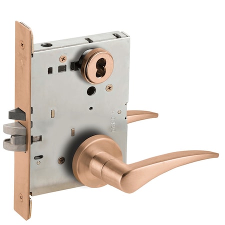 Schlage Grade 1 Storeroom Mortise Lock, Schlage FSIC Less Core, 12 Lever, A Rose, Satin Bronze Clear Coated L9080J 12A 612 RH